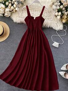 DreamSkyne Plus Size Women Elegant Burgundy Wedding Autumn Spaghetti Strap Maxi Dress Formal Party Prom Wear Dinner Outfit High Quality Zanea Yisikado Dresses - Burgundy - View 2
