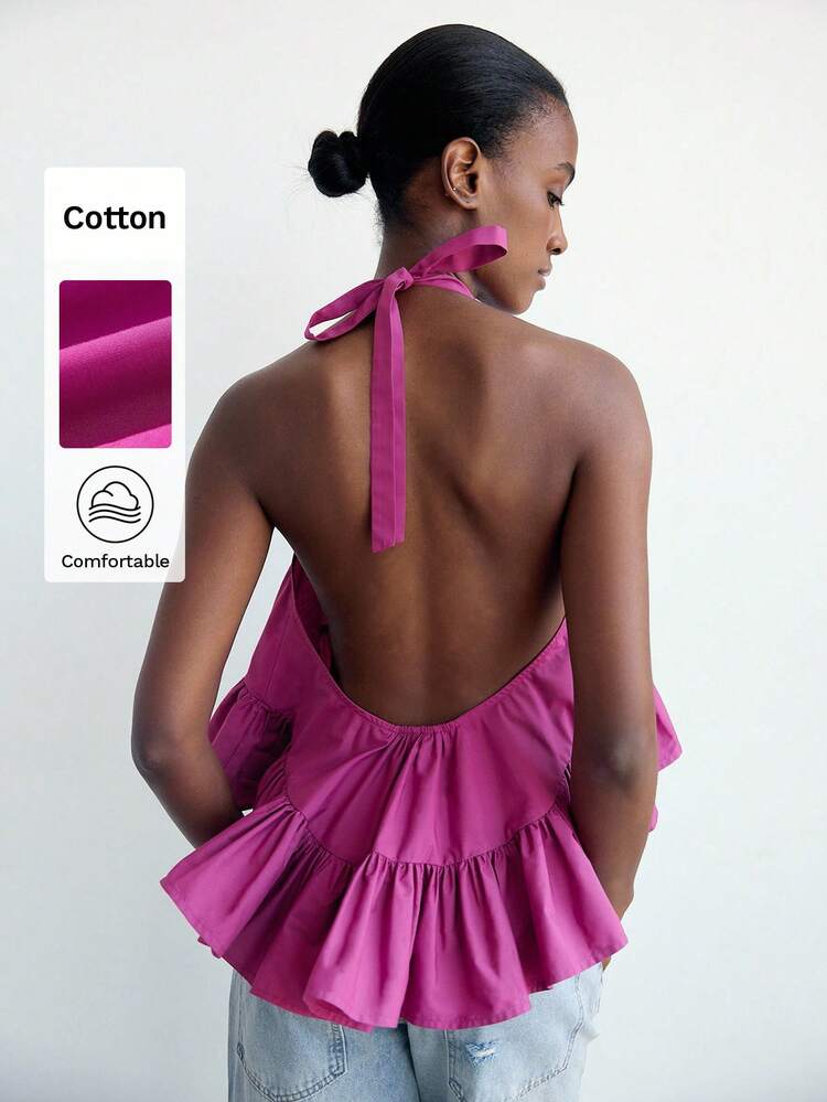 SHEIN Maija MAIJA Summer Elegant Tie Front Backless Satin Slip Cami Top