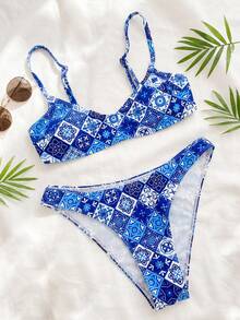 Swim Mod Women's Summer Beach Floral Print Sexy Bikini Swimsuit Set - Multicolor - View 3