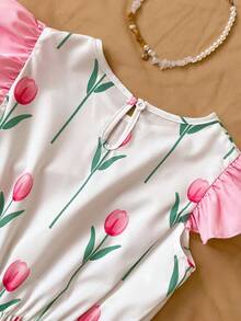 Tween Girl Print Dress, Fashion Design Suitable For Outing, Vacation, Parties And Other Occasions, Spring/Summer - Multicolor - View 4