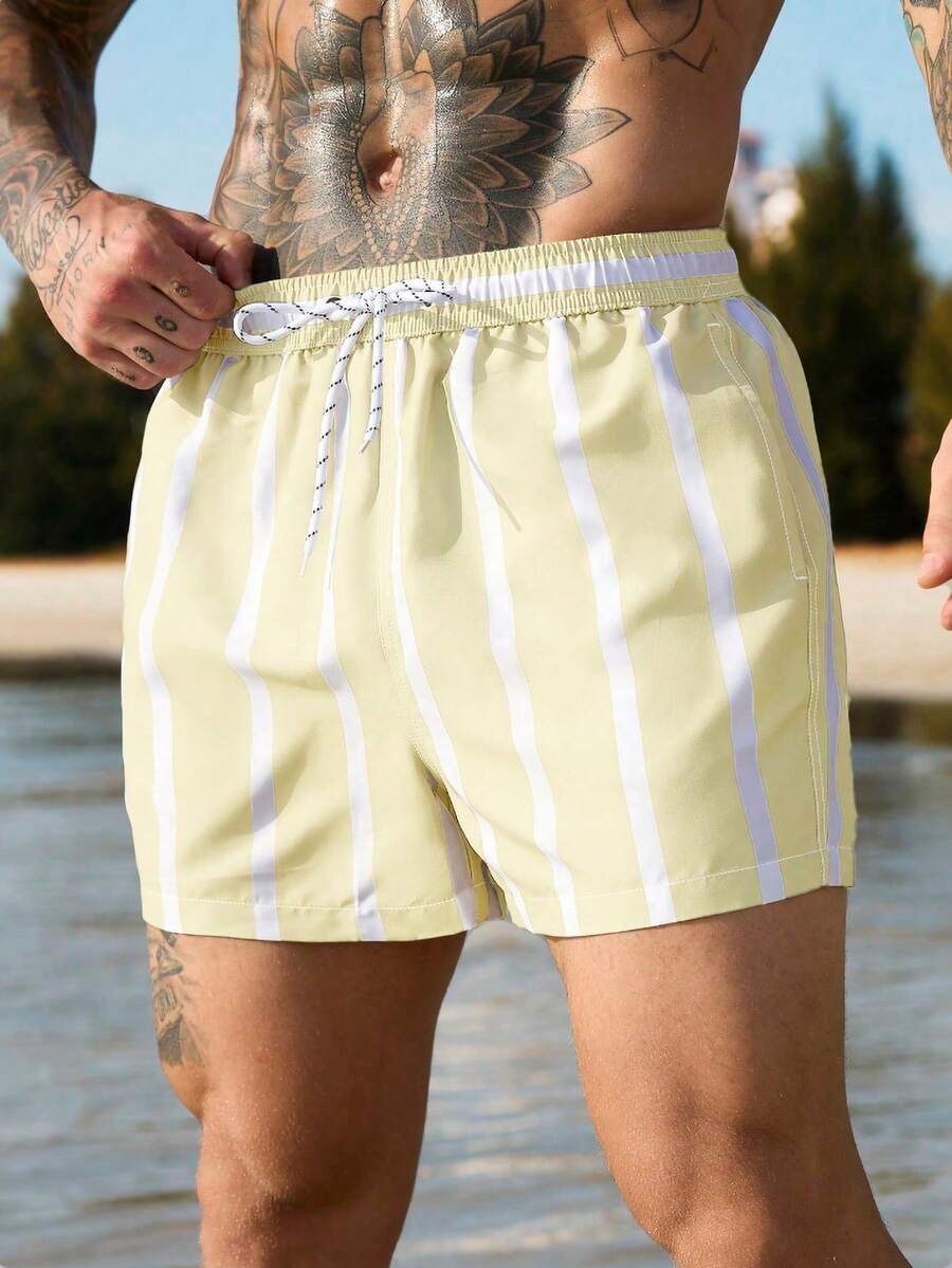 Manfinity KASUA Men's Drawstring Loose Striped Casual Beach Shorts, Summer, Holiday - Multicolor - View 1