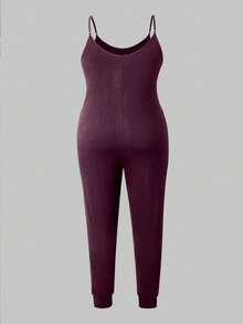 Maweii Jumpsuit Wanita Ukuran Besar Kasual untuk Perjalanan Sehari-hari, Warna Polos, dengan Kantong Miring - Red Violet - View 2