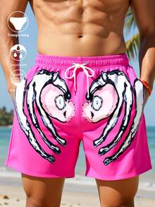 Manfinity Swimmode Men's Casual Cartoon Print Beach Shorts - Pink - View 6