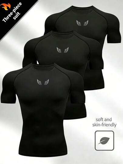 Manfinity Sport Corelite Men's Wing Print Slim Fit Short Sleeve Athletic T-Shirt