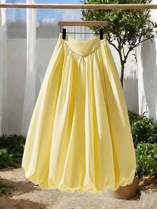 GlowEve 女士黄色A字型碎花荷叶边沙滩裙，休闲度假 - 黃色 - 查看 7