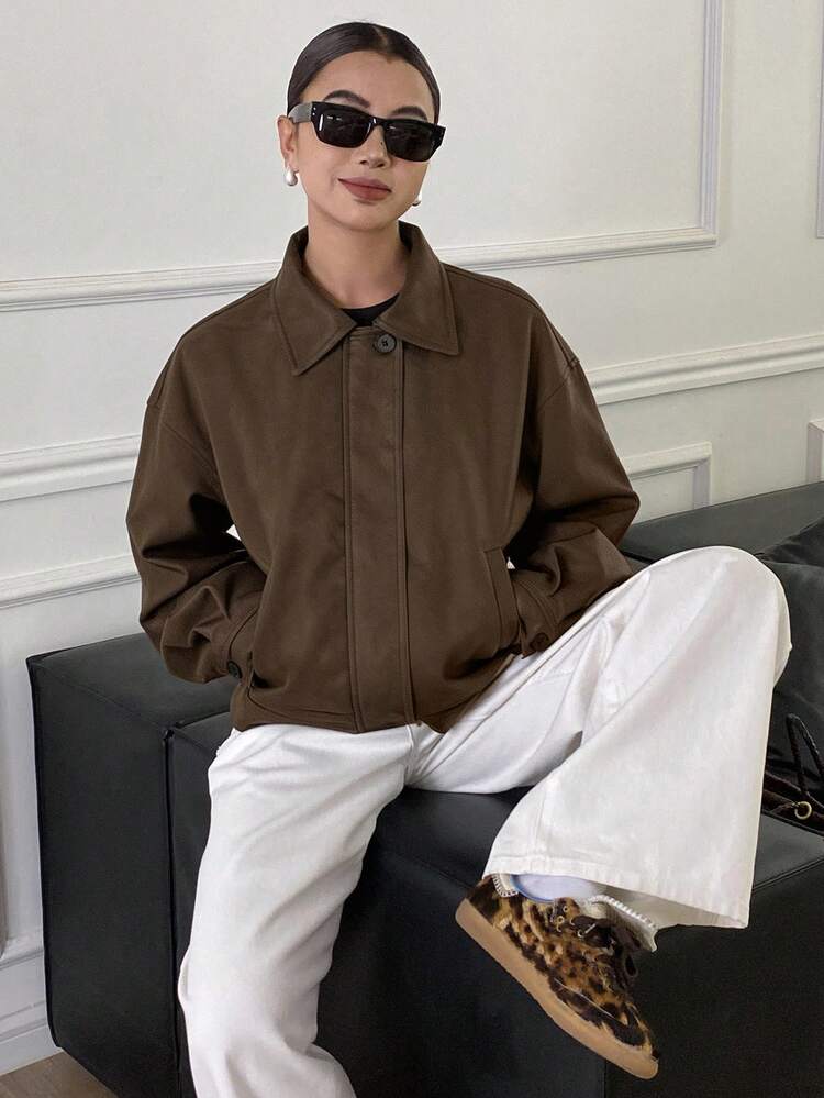 Autumn/Winter New Loose Casual Thick PU Women Regular Jacket