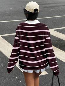 Muchica Áo thun dài tay kẻ sọc phối màu tương phản, phong cách tối giản thường ngày dành cho nữ. - Nhiều màu - Xem 2