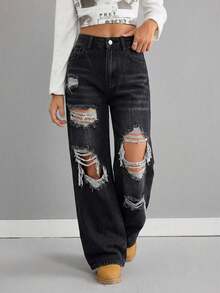 Tween Girls Blue Distressed Loose Fit Jeans - Black - View 4