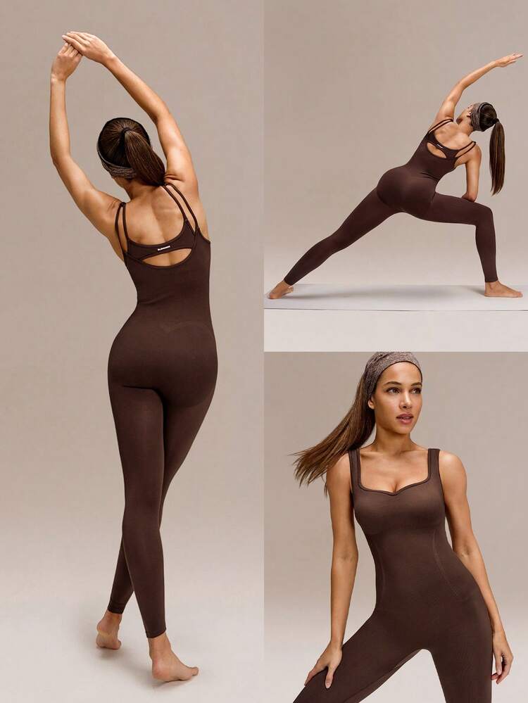 24" Ultrafine Soft Seamless Glow Ahead Ribbed Waist Removable Cups Sweetheart Neckline Bodysuit Medium Impact Training Running Workout Gym Wear