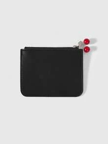 ROMWE Kawaii Cherry Print Card Holder & Coin Purse - Black - View 2