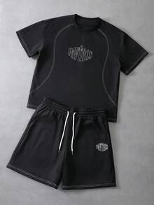 PAVTROS Bộ áo thun nam thêu họa tiết theo phong cách tối giản. - màu đen - Xem 3