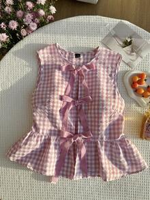 Comfortcana Camisa de mujer tejida a cuadros rosas con raíz de loto - Rosa vieja - Ver 4