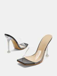 Glitzique Women's Clear Peep Toe Mules Sandals For Summer And Spring, Breathable And Comfortable - Black - View 8