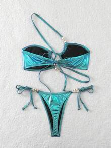 Swim SXY 女士激光时尚泳衣套装 - 藍色 - 查看 8