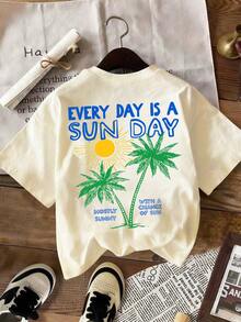 EMERY ROSE Áo thun nữ tay ngắn cổ tròn in hình cây cọ, kiểu dáng thường ngày, đa năng. - Màu be - Xem 2