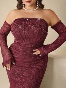 Coutiva 奢华串珠晚礼服，高端正式礼服，优雅名媛高级定制 - 酒紅色 - 查看 4