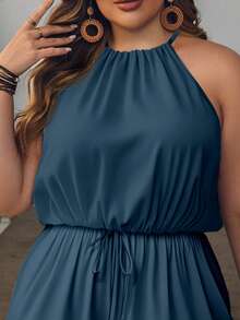 Mellowie Bộ áo liền quần không tay màu trơn tối giản, cỡ lớn, thích hợp mặc hàng ngày. - Màu xanh bụi bặm - Xem 5