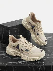 Vate Women's Silver Thick Sole Chunky Sneakers, Comfortable & Breathable - Apricot - View 2