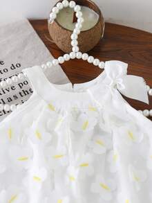 SHEIN Glamorique Kids Toddler Girls Princess Dress, White Floral 3D Butterfly Tulle Spaghetti Strap Bow Dress For Easter Birthday Pageant Tea Party - White - View 9