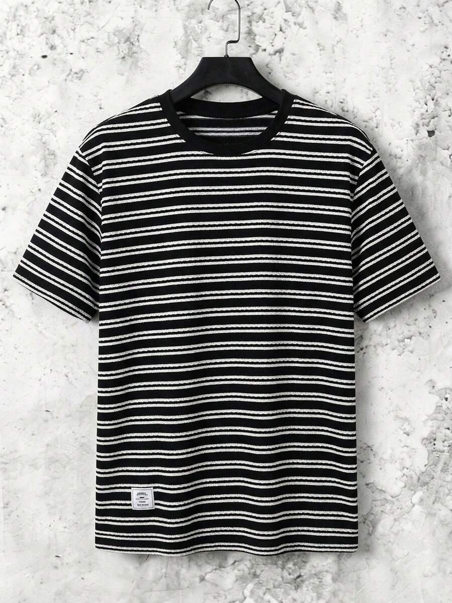 HIMLAND Men's Casual Commuter Streetwear Minimalist Striped T-Shirt