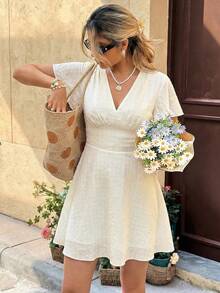 Elyressa Đầm mùa hè dệt kiểu Pháp thanh lịch dành cho nữ - Màu be - Xem 1