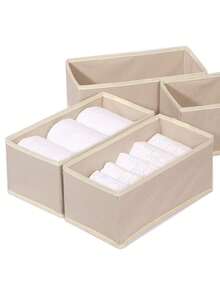 1 Piece, 6-Compartment Foldable Fabric Storage Box, Suitable For Wardrobes, Dressing Tables, Drawers, Etc. It Can Be Used To Store Clothing, Underwear, Bras, Socks, And Other Intimate Apparel. In Khaki Color, It Is Ideal For Room Decor, Home Decor, And Bedroom Decor. Perfect For Organizing. White T-Shirts, Black Pants, Women's Winter Clothing, Dresses, Elegant Women's Wear, White Shirts. - Khaki - View 5