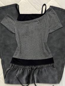 Camiseta casual y versátil para uso diario de niña adolescente - Gris - Ver 3