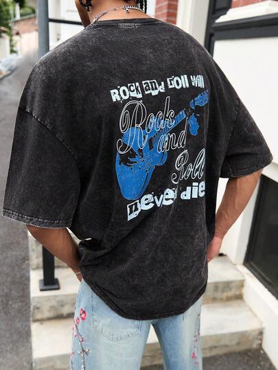 GALLERY FADE Camiseta de manga corta de cuello redondo holgada y casual de hombros caídos para hombre, verano