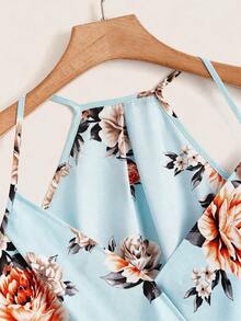 SHEIN Clasi Floral Print High Low Hem Spring Cami Top - Baby Blue - View 4
