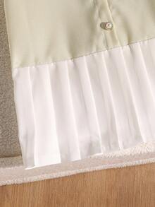 SHEIN 1件少女蝴蝶结褶皱短袖连衣裙，宽松版型，春夏款 - 黑色 - 查看 3