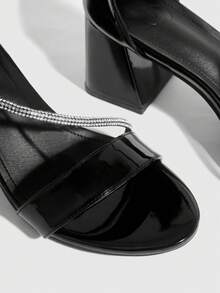 CUCCOO SZL Women's Fashion High-Heeled Sandals, Black Rhinestone Thick Heel PU Global Four Seasons Street Sexy Party Festival Party Outdoor Daily Wear Summer Shoes - Black - View 5