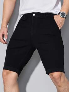 Manfinity Homme Men's Slim Fit Casual Denim Shorts, Summer - Black - View 6