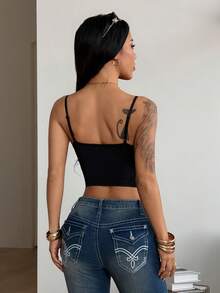 Coolane Women's Summer Concert Outfit Streetwear Y2k Casual Date Night Sexy Party Daily Wear Contrast Lace Crop Sleeveless Corset Tank Tops - Black - View 6