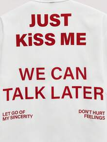 Open Phase 休闲短款宽松红色口号图案印花白色图案衬衫 - 白色 - 查看 5