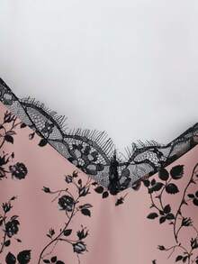 EMERY ROSE Plus Size Women Floral Print Contrast Lace Camisole - Orange - View 6