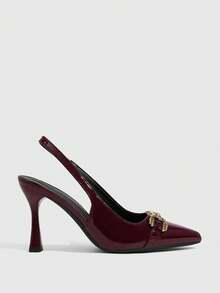 CUCCOO SZL Women's Dark Red Fashion Classic Simple Buckle Commuter Office Wear Stiletto Heel High Heel Shoes - Redwood - View 2