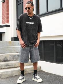 GALLERY FADE 男士宽松落肩短袖休闲圆领T恤，夏季 - 黑色 - 查看 2