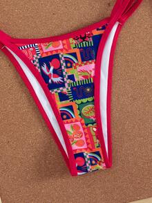Swim Vcay 2pcs/Set New Random Print & Solid Color Adjustable Strap Sexy Elegant Bikini Swimwear Set, Suitable For Beach, Pool Party, Summer Vacation - Multicolor - View 5