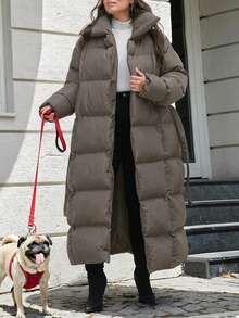 EURMUSE Plus Women's Solid Belted Puffer Long Coat - Rust Brown - View 4