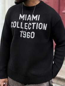 Heavens Edit ANDREILEE 男士休闲宽松套头毛衣，轻薄圆领长袖针织衫，印花图案，适合春、秋、冬三季穿着。 - 黑色 - 查看 3