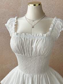 Elamini 春夏休闲度假方领收腰棉质白色连衣裙（女款） - 白色 - 查看 1