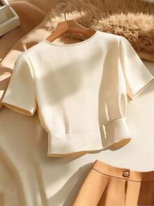 GlowEve Camisas de verano elegantes y ajustadas con tejido para mujeres - Albaricoque - Ver 2