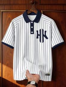 Aesthetic Post 复古美式NK字母条纹Polo衫 夏季撞色宽松休闲棒球短袖上衣 - 彩色 - 查看 2