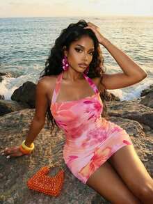 Slaydiva 女士露背无袖修身印花迷你连衣裙 - 彩色 - 查看 5