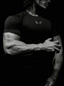 RISE LYT Men's Wing Print Raglan Short Sleeve Daily Fitness Sports T-Shirt Workout Clothes Running Tees & Tanks Workout Tops Gym Top Compression Shirt Breathable Fitted Shirt Crew Neck Compression Shirt Men - Black - View 1