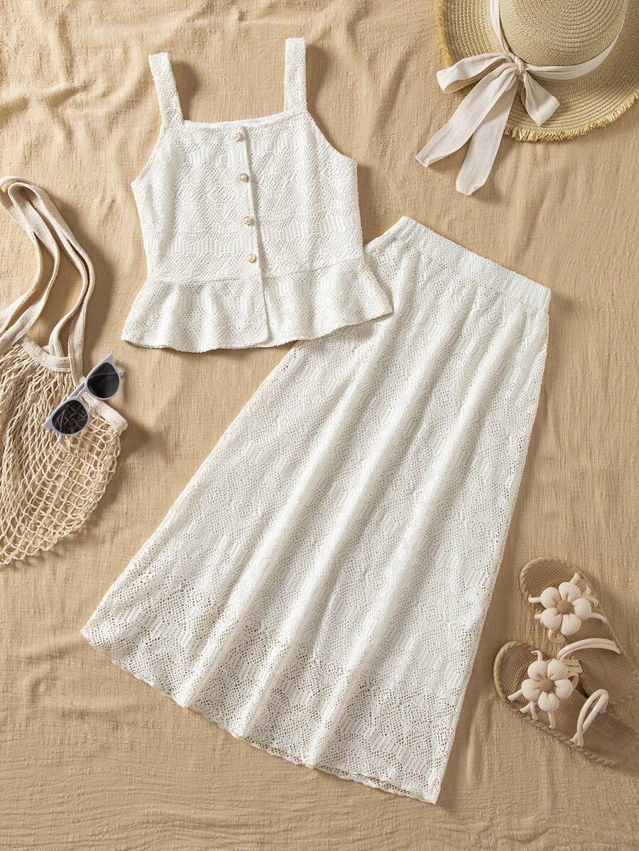 Débardeur en tricot blanc décontracté pour filles, design doux et à la mode, polyvalent pour les hauts d'été, convient pour les vacances, les voyages, le campus et le port quotidien - Blanc - Voir 1
