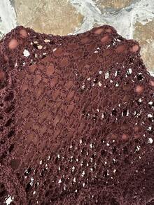 SHEIN EZwear Coffee Brown Long Sleeve Front Tie Cropped Thin Cardigan - Coffee Brown - View 6