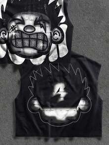 Teen Boy Cartoon Print Crew Neck Casual Tank Top - Multicolor - View 5