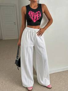 CasuGlow Women's Loose Front Seam Detail Sweatpants - White - View 5