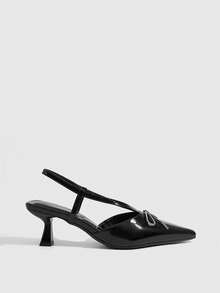 CUCCOO SZL 女士低帮镂空尖头细跟性感前卫PU黑色亮面套脚时尚高跟鞋夜店华丽蝴蝶结水钻 - 黑色 - 查看 5